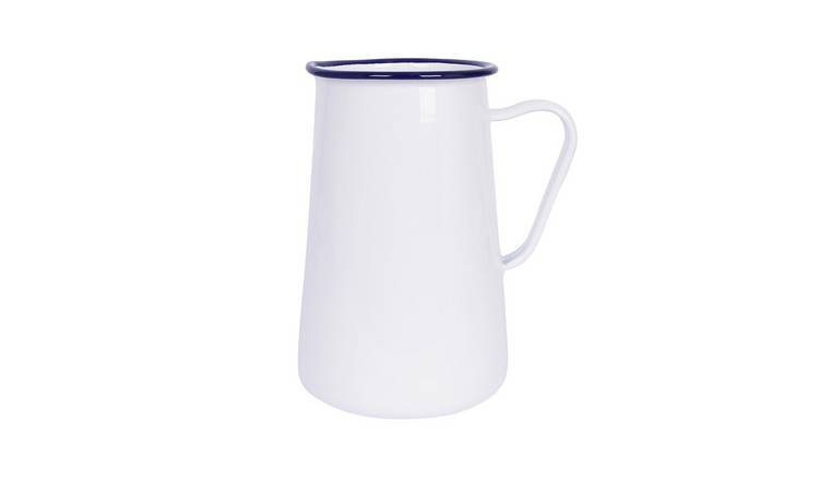 Argon Tableware White Enamel Water Jug - Blue