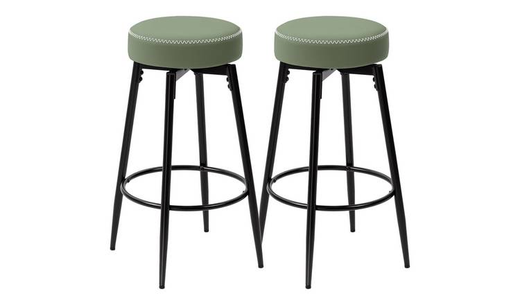 HOMCOM Set of 2 Faux Leather Bar Stools with 360 Degree Swivel - Green