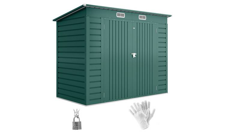 Outsunny Galvanised Steel Waterproof Garden Shed with Pent Roof - Green