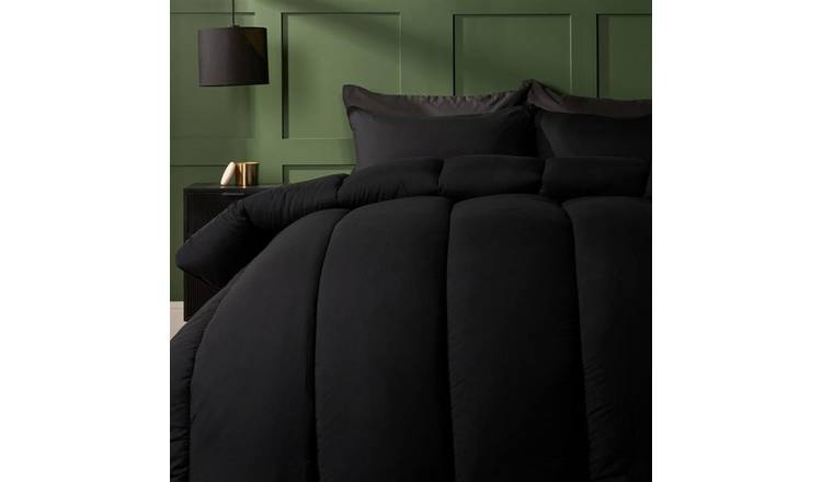 OHS 10.5 Tog Coverless Duvet Set Quilted Cover Bedding Black - King