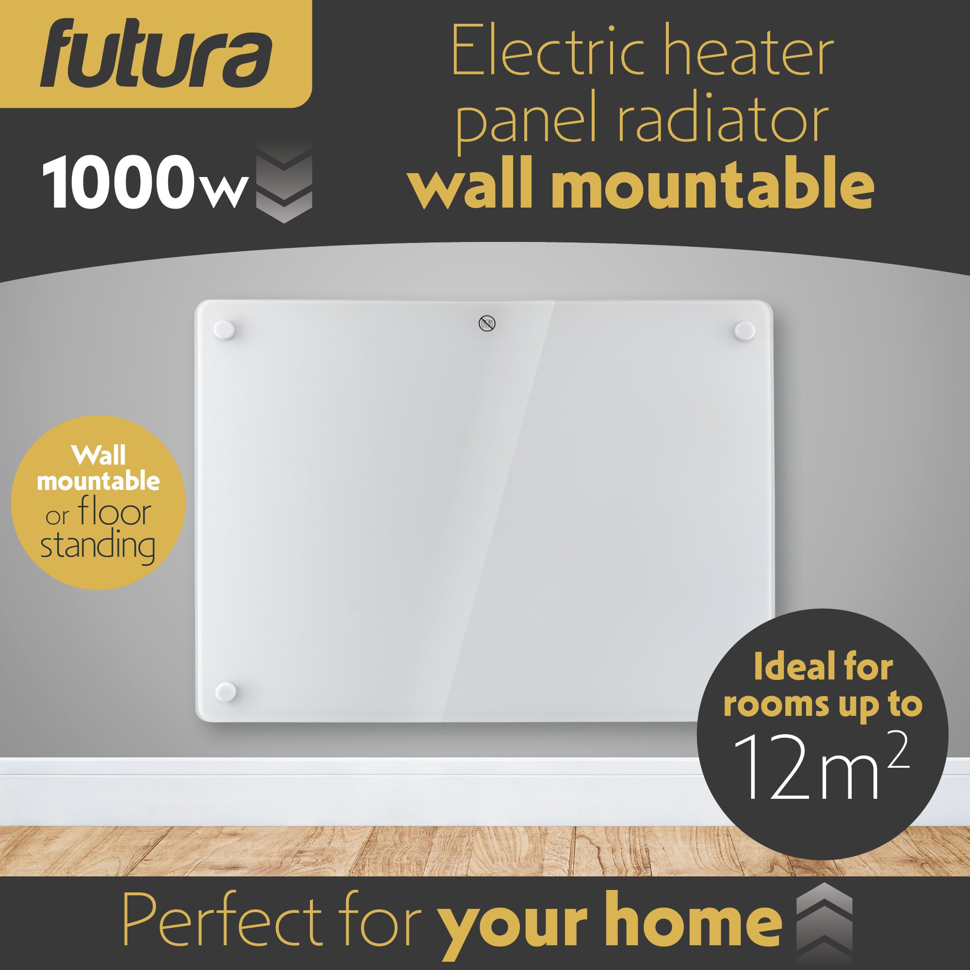 Futura 1000W Electric Panel Heater - White Glass - Image 2