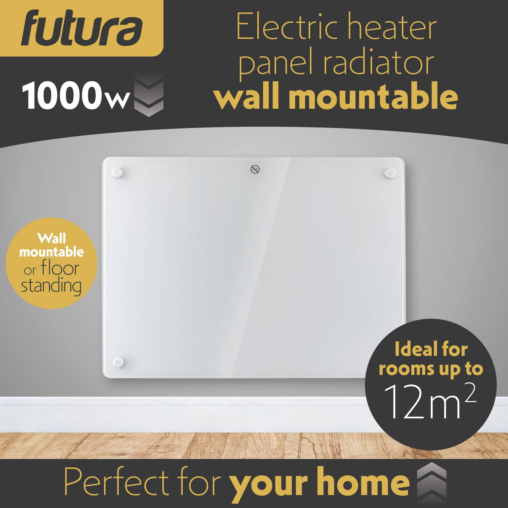 Futura 1000W Electric Panel Heater - White Glass - Image 2