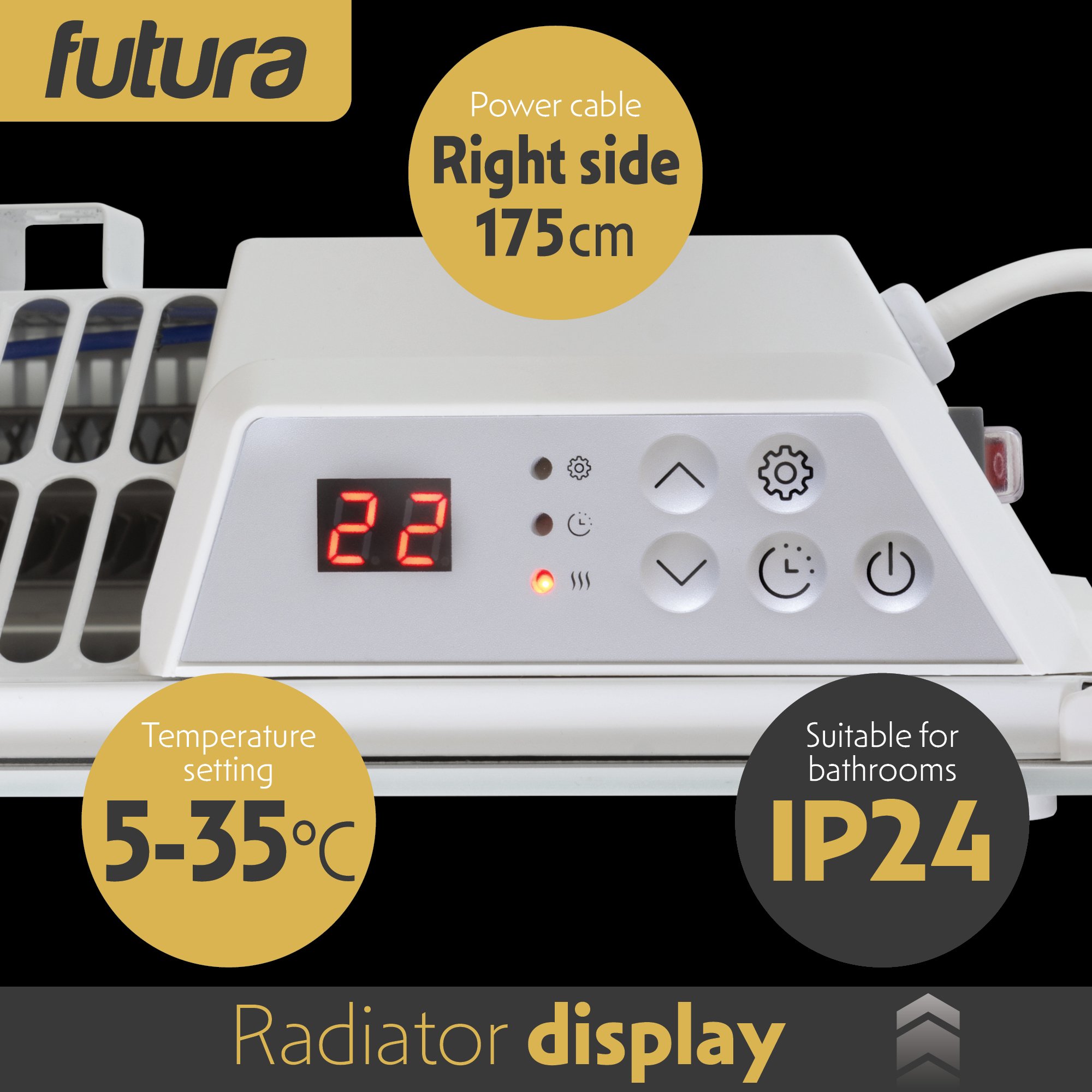 Futura 1000W Electric Panel Heater - White Glass - Image 6