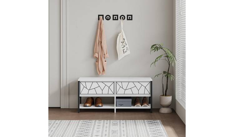 Decortie Inola Wood Effect Shoe Cabinet Metal Frame Soft-Close Doors - White