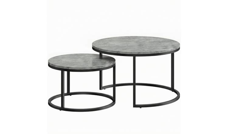 HOMCOM Round Coffee Table Set of 2 with Steel Frame - Cement Grey