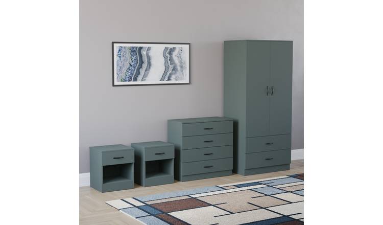 Vida Designs Riano Bedroom Set (Bedsides, 4 Drawer Chest, 2x2 Wardrobe) - Green