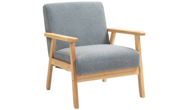 HOMCOM Modern Armchair with Solid Wood Legs and Wide Seat - Grey