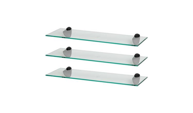 Harbour Housewares Floating Glass Bathroom Shelves - Black - Set of 3