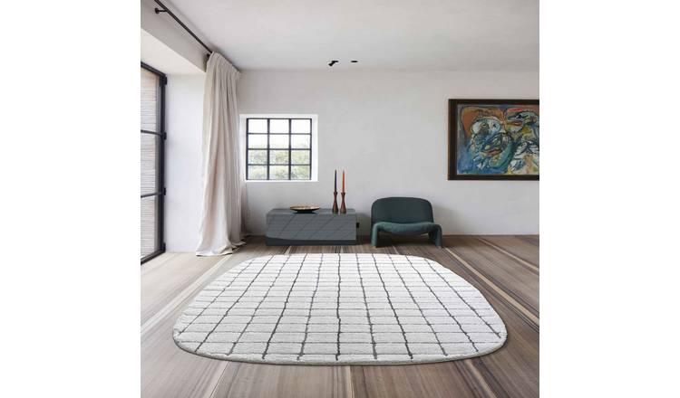 Mega Flooring White Shaggy Geometric Rug - 160 x 230cm