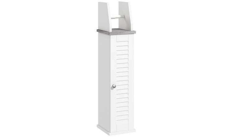kleankin Bathroom Floor Cabinet with Roll Holder and Adjustable Shelf - White