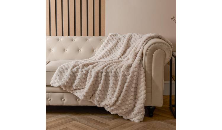 OHS Waffle Faux Fur Blanket Throw 125 x 150cm - Cream