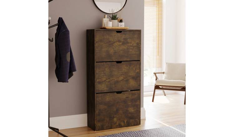 Vida Designs 3 Drawer Shoe Cabinet - Dark Wood