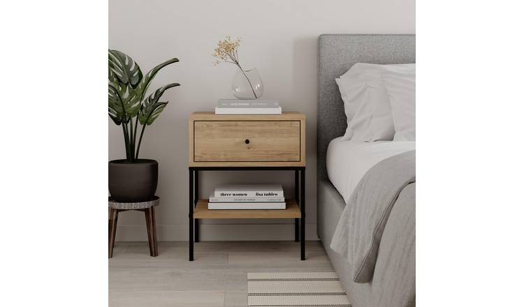 Decortie Lisa1 Drawer 1 Hatch Particleboard Bedside Table - Oak