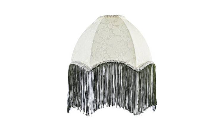 Happy Homewares Cream Floral Victorian Velvet with Dark Green Lampshade - 30cm