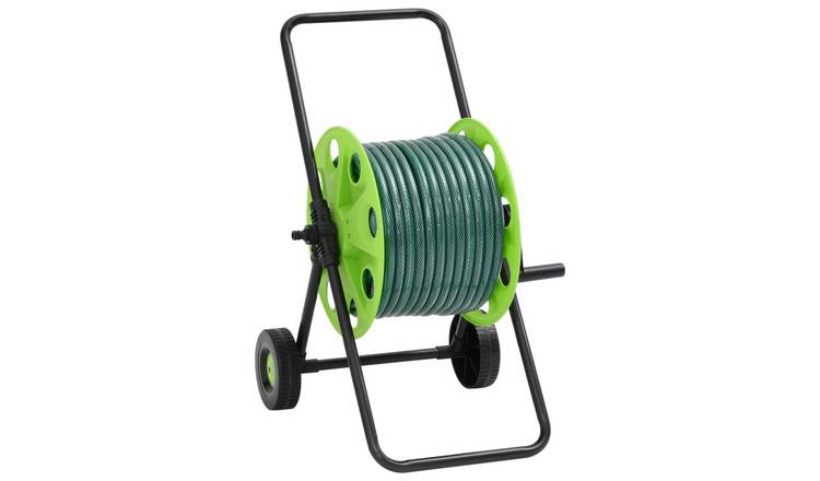 Walplus Galvanised Steel Hose Reel Cart with Hose - Green - 46 x 50 x 66 cm