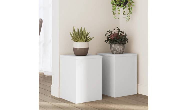 Walplus Pack of 2 Engineered Wood Plant Stand - White - 25 x 25 x 35 cm
