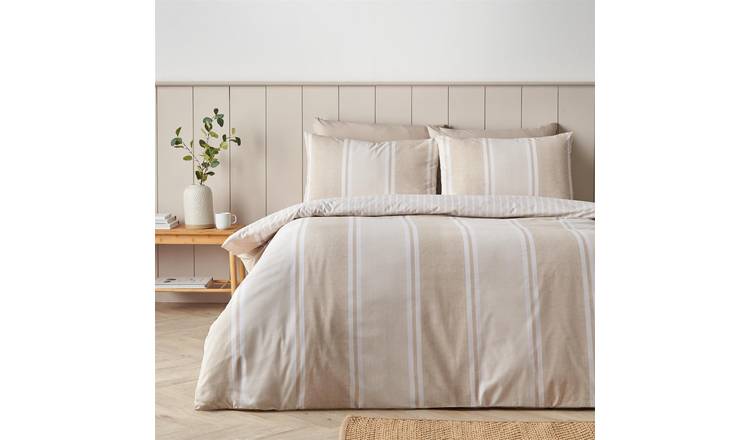Catherine Lansfield Banded Stripe Duvet Cover Set - Single - Natural