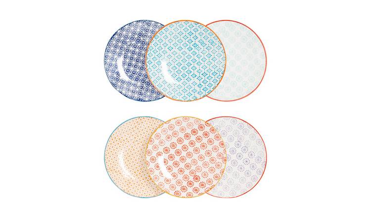 Nicola Spring Hand-Printed Side Plates - 6 Colours - Pack of 6