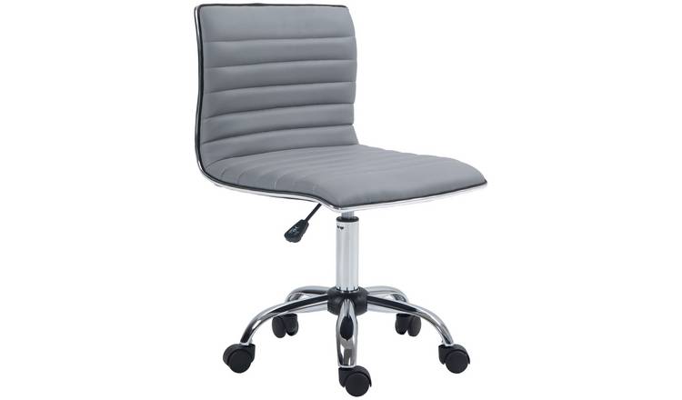 HOMCOM Faux Leather Armless Desk Chair with Adjustable Seat Height - Light Grey