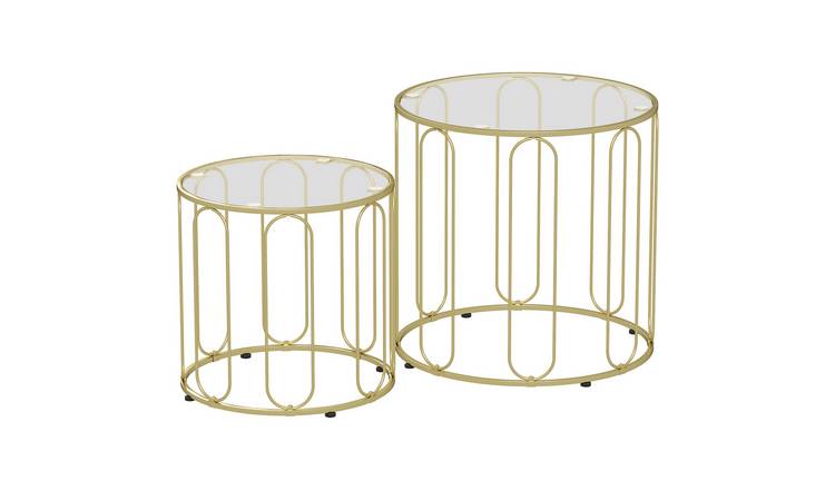 HOMCOM Set of 2 Round Glass Tabletop Coffee Table - Gold Tone