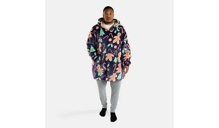OHS Gingerbread Man Print Hoodie Blanket - One Size - Navy