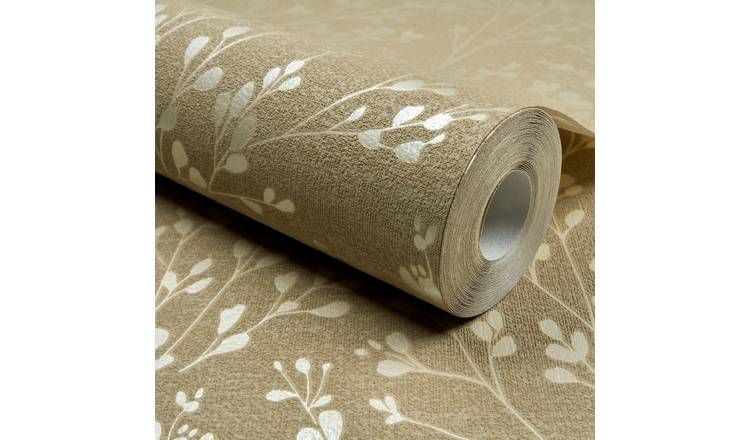 Grandeco Calluna Delicate Metallic Sprig Blown Vinyl Wallpaper - Beige