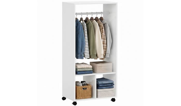 HOMCOM Wardrobe with Clothes Hanging Rail and Storage Shelves - White