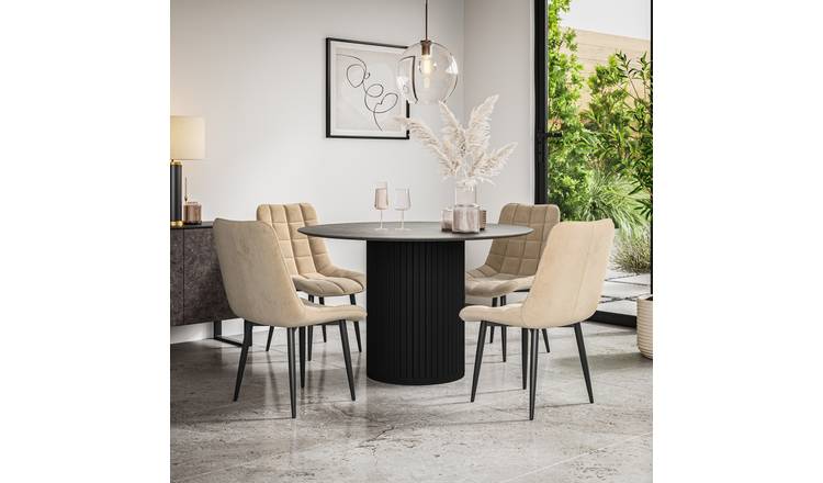 Furniture Online Arlo Nova Concrete Top w Blk Legs Dining Table & 4 Beige Chairs