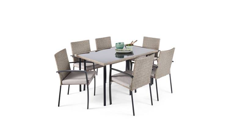 Vonhaus Alba 6 Seater Rattan Effect Garden Dining Set - Grey