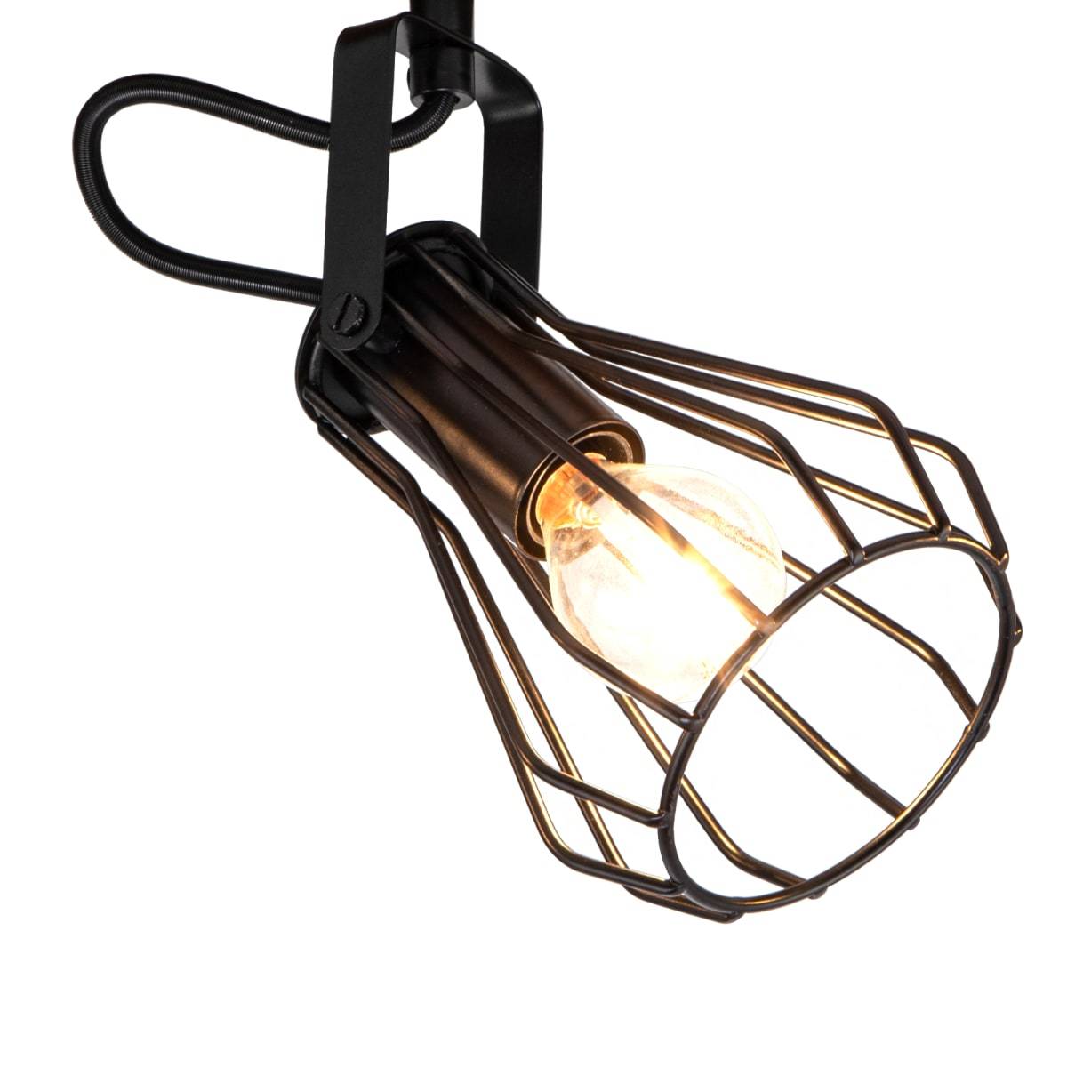 Cosylyte Kendan 3 Light Matt Black Wire Shade Spotlight on Round Wooden Plate - Image 4