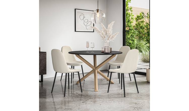 Furniture Online Malvern Maya Black Top Dining Table & 4 Ivory Chairs
