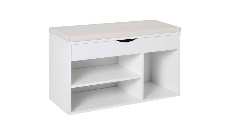 HOMCOM Wooden Shoes Cabinet Bench with Hidden Storage and Padded Seat - White
