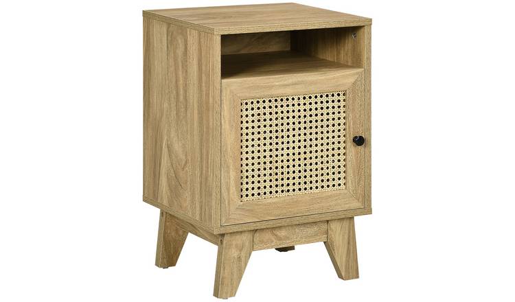 HOMCOM Rattan Element Nightstand with Storage Shelf - Natural