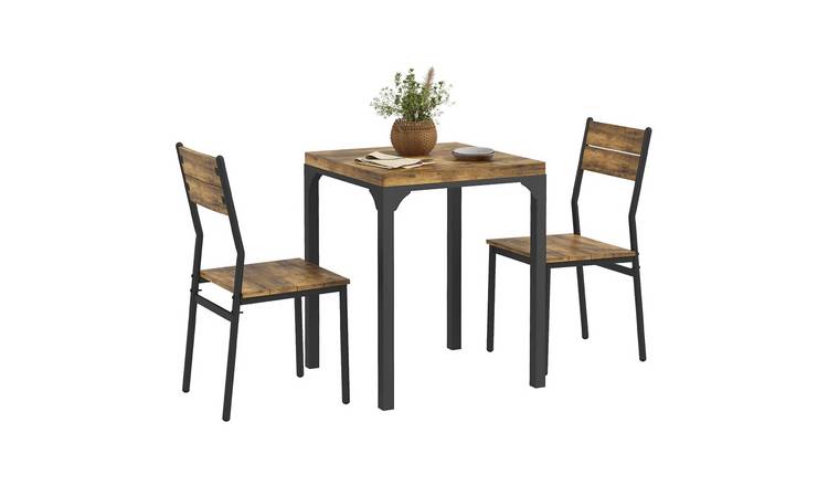 HOMCOM 3 Piece Steel Modern Dining Table with Steel Legs - Rustic Brown