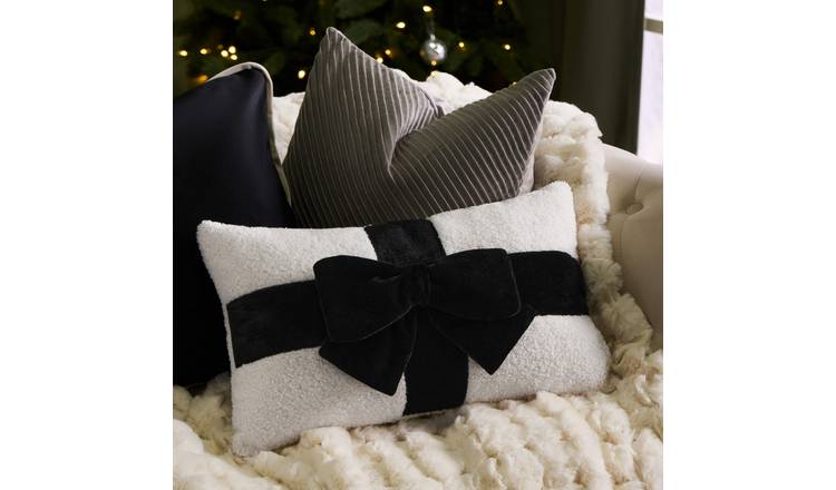 OHS Bow Wrapped Cushion - Black - 30 x 50cm