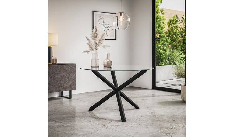 Furniture Online Malvern Round 4-6 Seater Oak Legs Dining Table - Glass