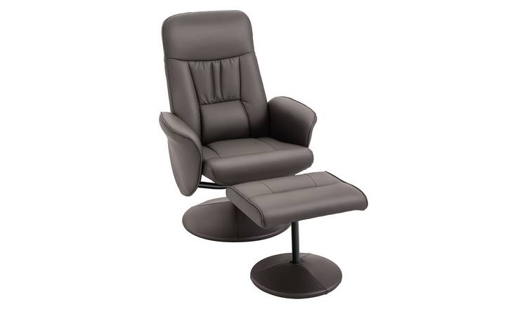 HOMCOM Executive Recliner Chair with High Back and Footstool - Brown