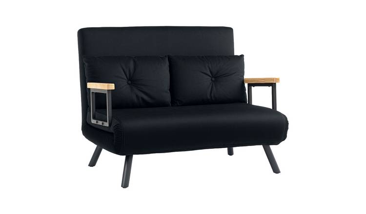 HOMCOM 2 Seater Velvet Modern Sofa Bed with 2 Tufted Cushions - Black
