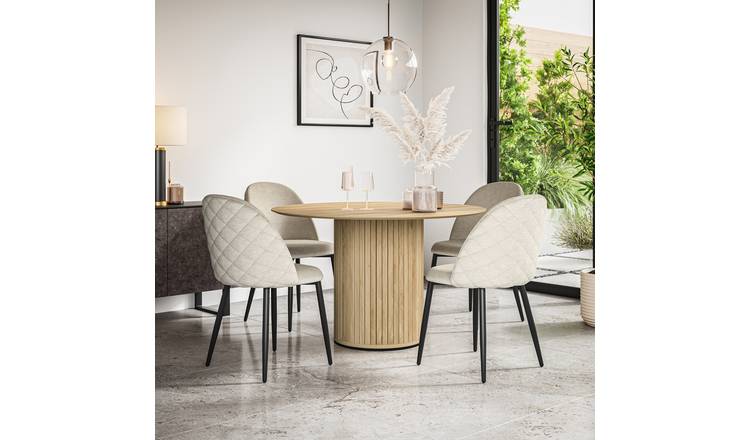 Furniture Online Arlo Raye Oak Top w Oak Legs Dining Table & 4 Beige Chairs