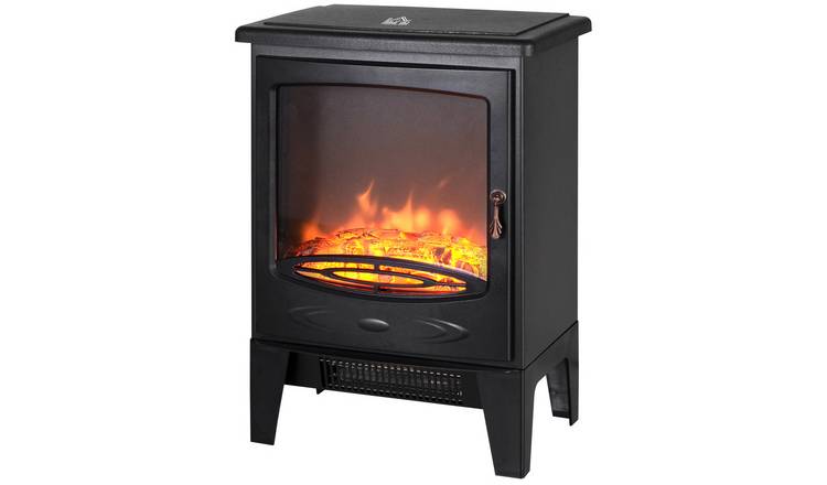 HOMCOM Freestanding Electric Fireplace with Realistic Flame Effect - Black