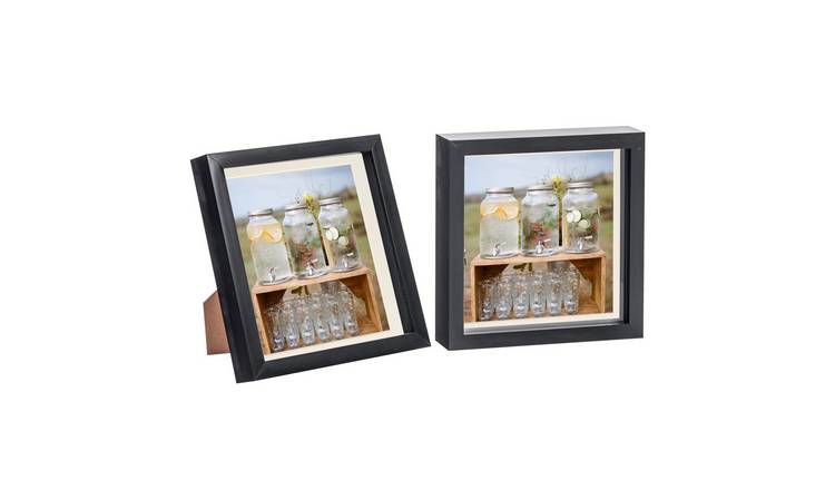 Nicola Spring 3D Box Photo Frames - 8 x 8" with Mount - Set of 2 - Black