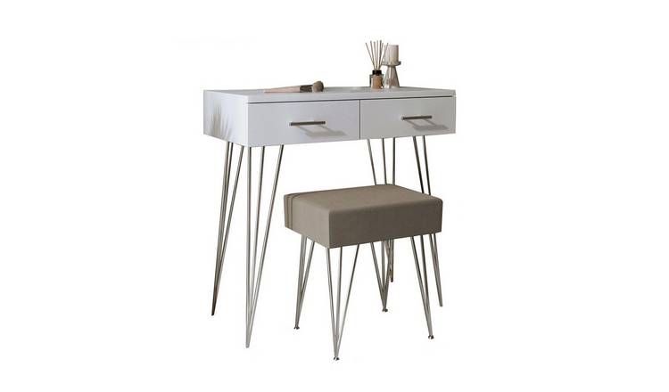 CARME Home Olivia Dressing Table With Velvet Padded Stool - White