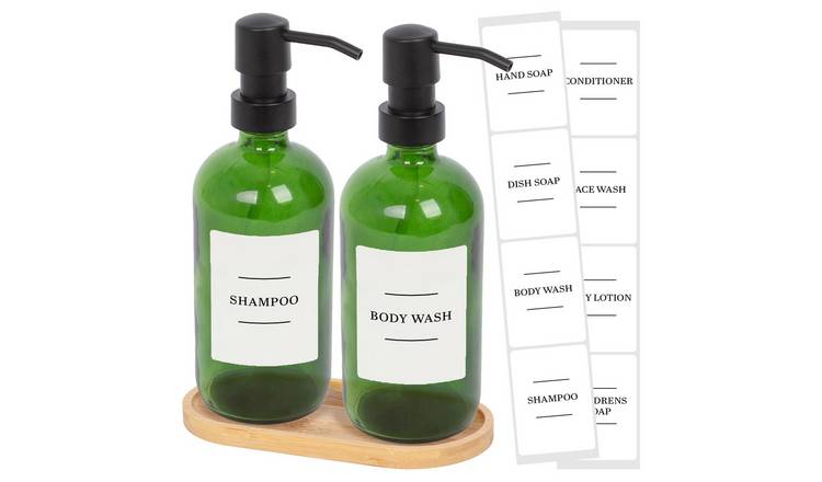 Harbour Housewares 2pc Soap Dispenser Set & Labels  - Green/White - 500ml