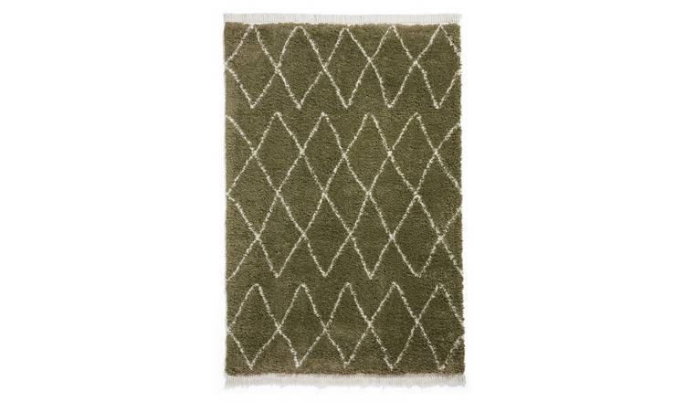 Mega Flooring Green Shaggy Geometric Rug - 80 x 150cm