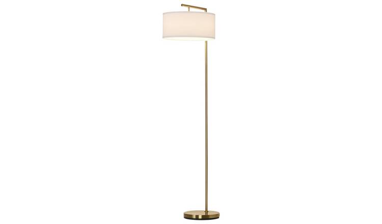 HOMCOM Modern Floor Lamp with Linen Lampshade and Round Base - White