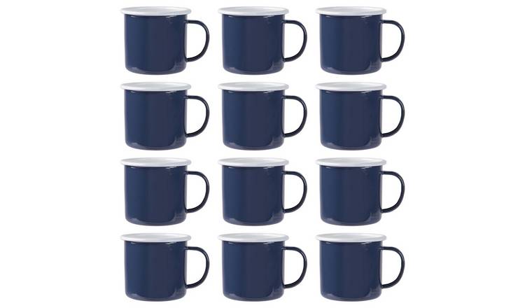 Argon Tableware Coloured 375ml Enamel Mugs Pack of 12 - Navy