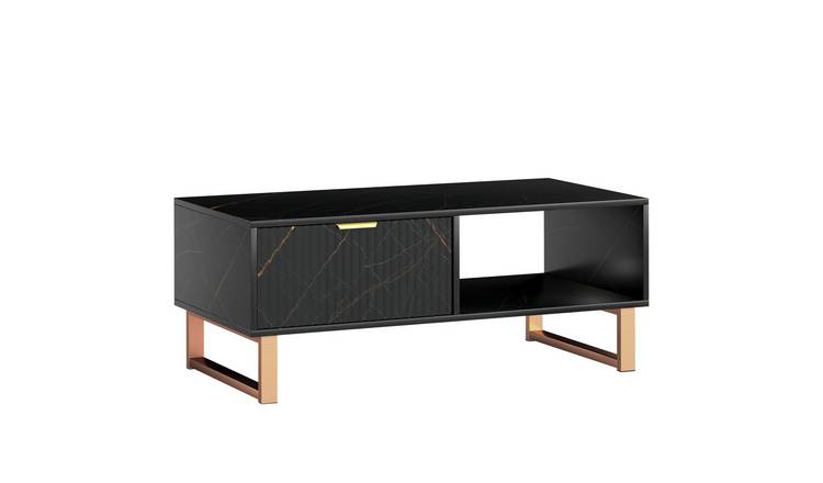HOMCOM Marble-Effect Coffee Table with Storage - Black