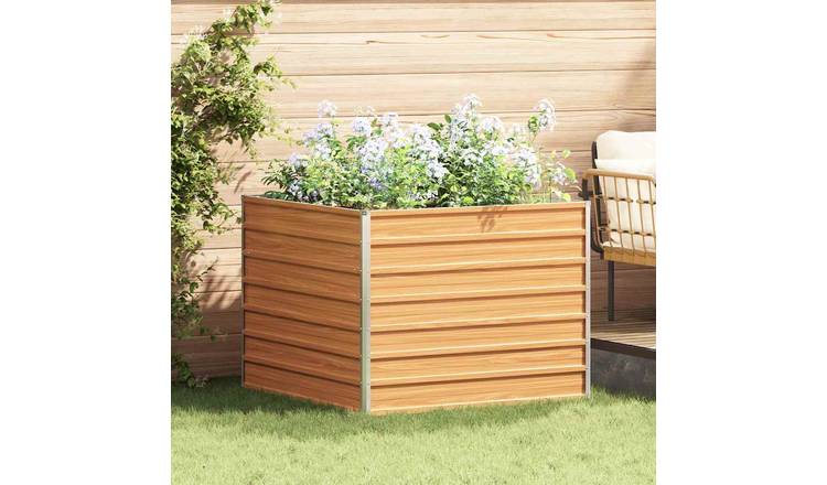 Walplus Galvanised Steel Raised Garden Bed - Light Brown - 100 x 100 x 77 cm