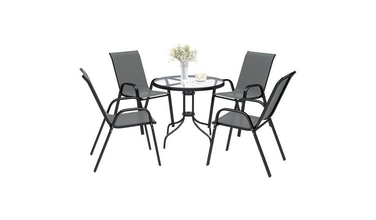 Outsunny 4 Seater Garden Dining Set with Parasol Hole - Dark Grey