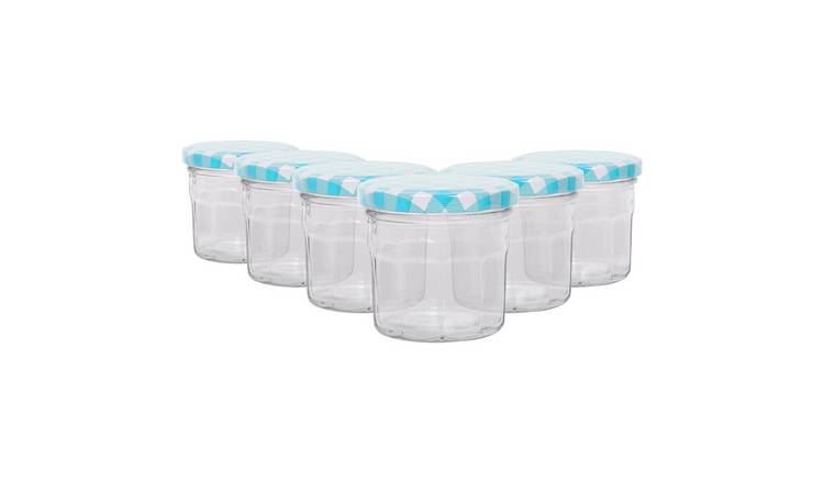 Argon Tableware Glass Jam Jars with Blue Gingham Lids - Pack of 6